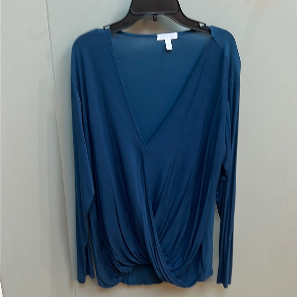 Abound Blue Wrap Blouse with Long Sleeves